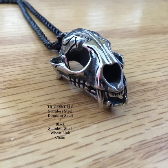 Sabre-Toothed Tiger Smilodon Big Cat Dinosaur Skull Stainless Pendant & Chain - Picture 13 of 15